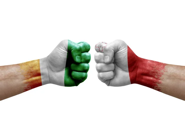 Two Hands Punch Each Others White Background Country Flags Painted — ストック写真