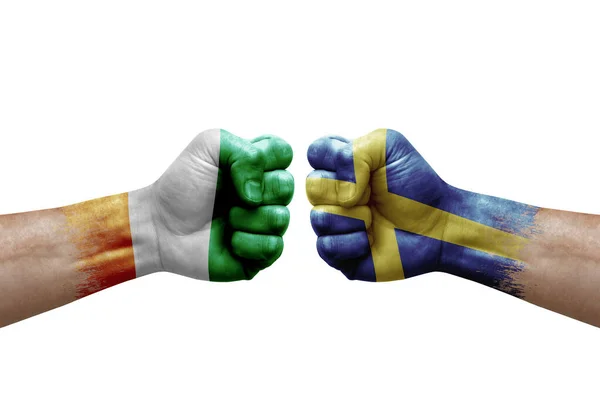 Two Hands Punch Each Others White Background Country Flags Painted — ストック写真