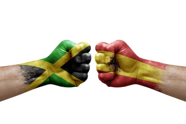 Two Hands Punch Each Others White Background Country Flags Painted — Stock Fotó