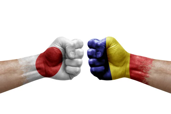 Two Hands Punch Each Others White Background Country Flags Painted — ストック写真