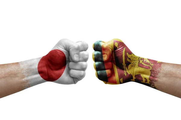 Two Hands Punch Each Others White Background Country Flags Painted — Fotografia de Stock