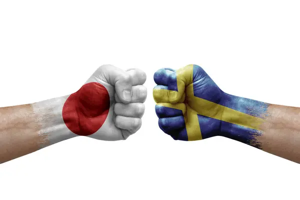 Two Hands Punch Each Others White Background Country Flags Painted — ストック写真