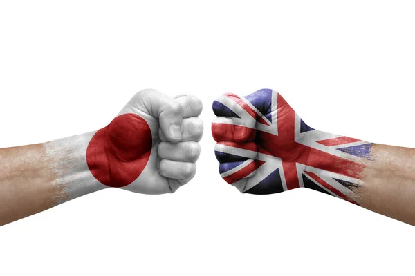 Two Hands Punch Each Others White Background Country Flags Painted — Stockfoto