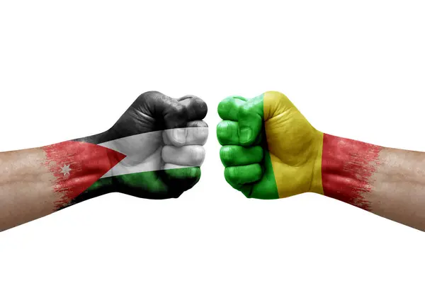 Two Hands Punch Each Others White Background Country Flags Painted — Foto de Stock