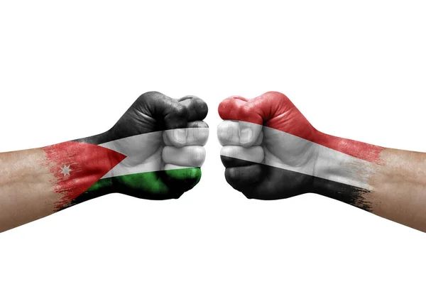 Two Hands Punch Each Others White Background Country Flags Painted — Photo