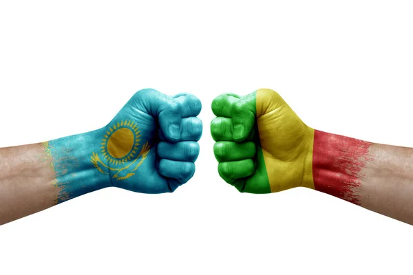 Two Hands Punch Each Others White Background Country Flags Painted — Stock Photo, Image