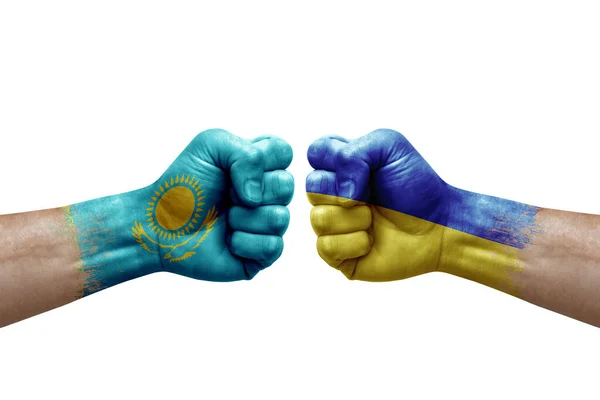 Two Hands Punch Each Others White Background Country Flags Painted —  Fotos de Stock