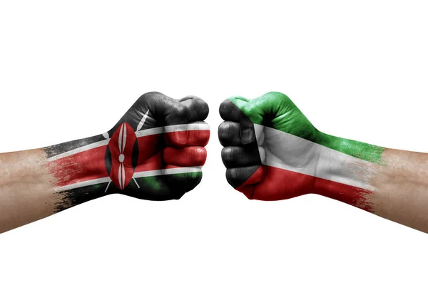 Two Hands Punch Each Others White Background Country Flags Painted — Foto Stock