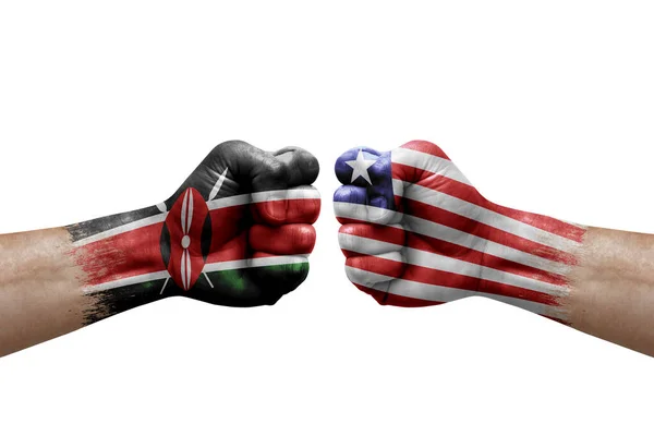 Two Hands Punch Each Others White Background Country Flags Painted — Stockfoto