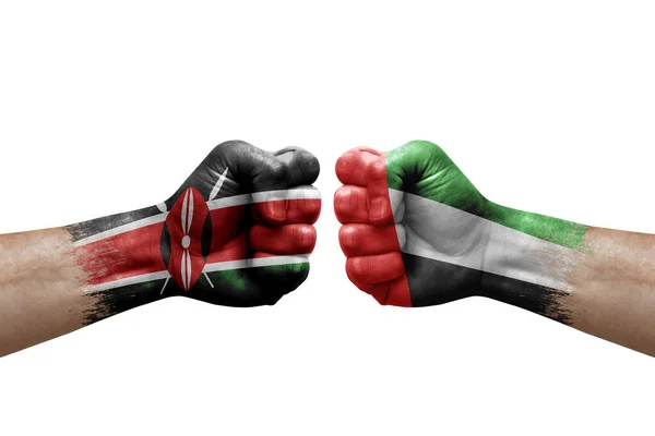 Two Hands Punch Each Others White Background Country Flags Painted — Foto Stock