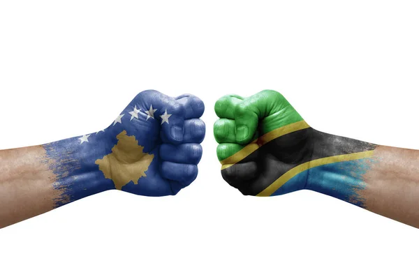 Two Hands Punch Each Others White Background Country Flags Painted — Foto Stock