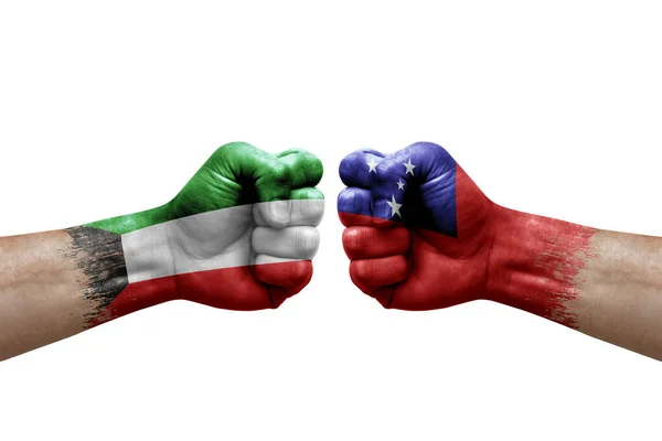 Two Hands Punch Each Others White Background Country Flags Painted — Foto Stock