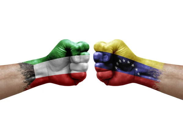 Two Hands Punch Each Others White Background Country Flags Painted — Stock Photo, Image