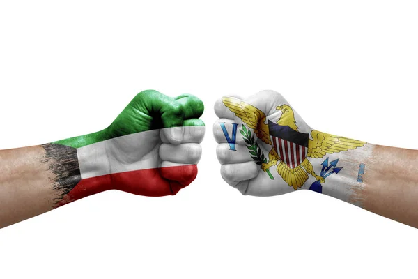 Two Hands Punch Each Others White Background Country Flags Painted — Fotografia de Stock