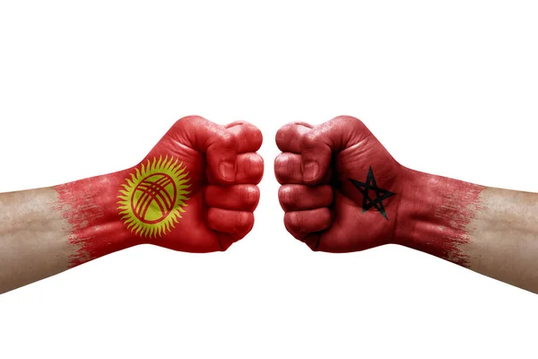 Two Hands Punch Each Others White Background Country Flags Painted — Stok fotoğraf