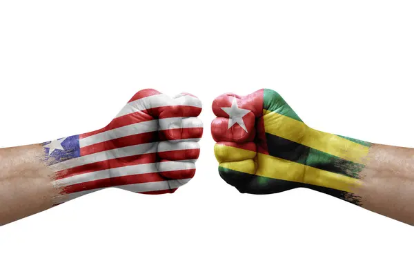 Two Hands Punch Each Others White Background Country Flags Painted — ストック写真