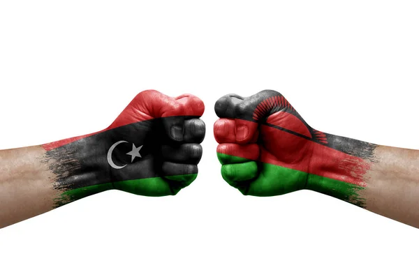 Two Hands Punch Each Others White Background Country Flags Painted — Stok fotoğraf