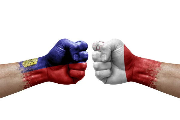 Two Hands Punch Each Others White Background Country Flags Painted — 스톡 사진