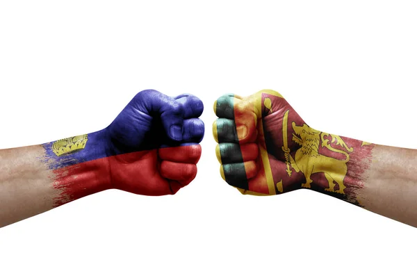 Two Hands Punch Each Others White Background Country Flags Painted — Stock fotografie