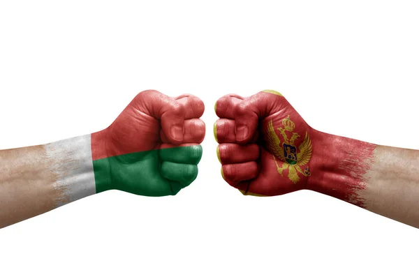 Two Hands Punch Each Others White Background Country Flags Painted — Stock Photo, Image