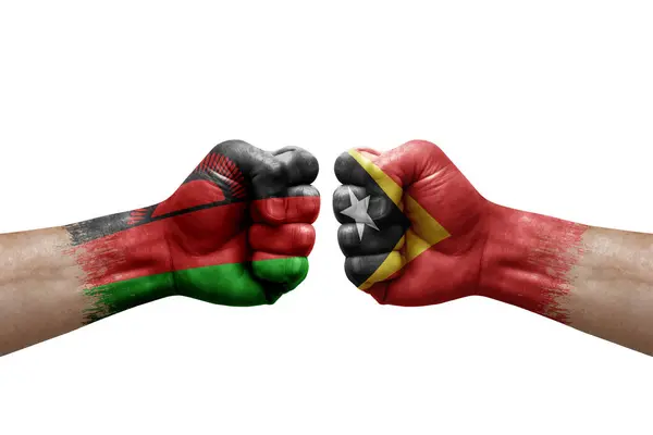 Two Hands Punch Each Others White Background Country Flags Painted — ストック写真