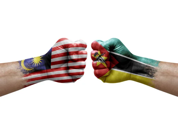 Two Hands Punch Each Others White Background Country Flags Painted — Stock Photo, Image