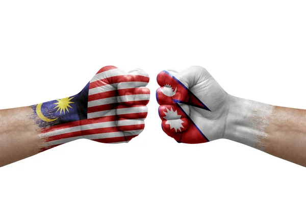 Two Hands Punch Each Others White Background Country Flags Painted — Fotografia de Stock