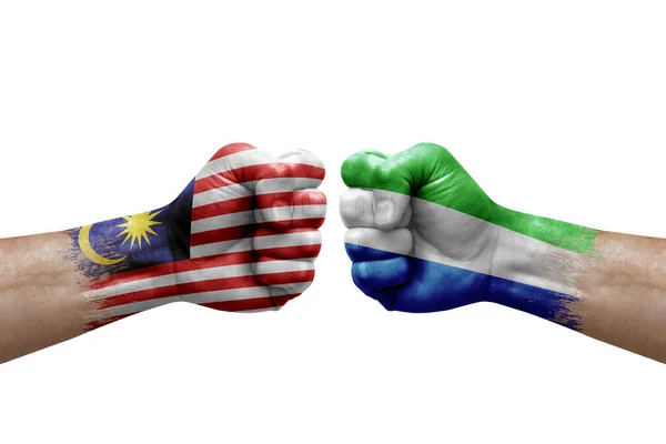 Two Hands Punch Each Others White Background Country Flags Painted — Stock Photo, Image