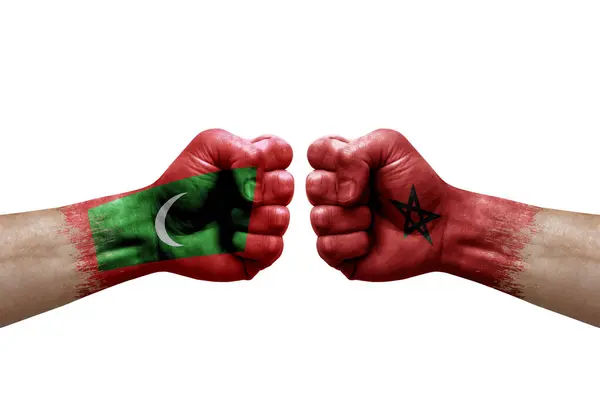 Two Hands Punch Each Others White Background Country Flags Painted — Photo