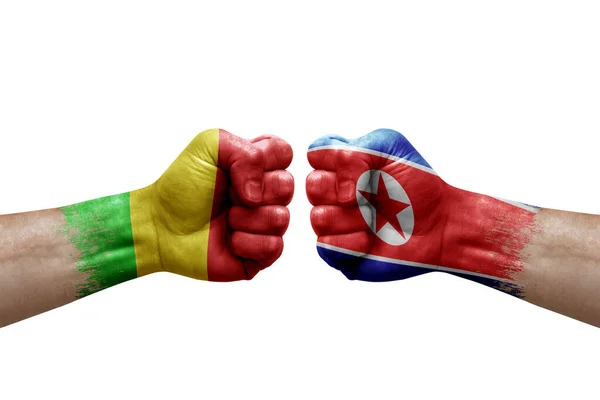 Two Hands Punch Each Others White Background Country Flags Painted — Fotografia de Stock