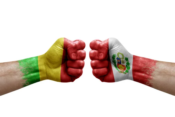 Two Hands Punch Each Others White Background Country Flags Painted — Stock Fotó