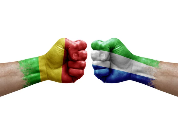 Two Hands Punch Each Others White Background Country Flags Painted — Zdjęcie stockowe