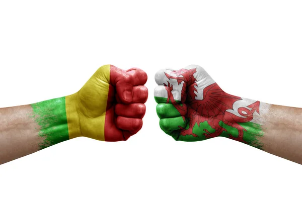 Two Hands Punch Each Others White Background Country Flags Painted — Fotografia de Stock