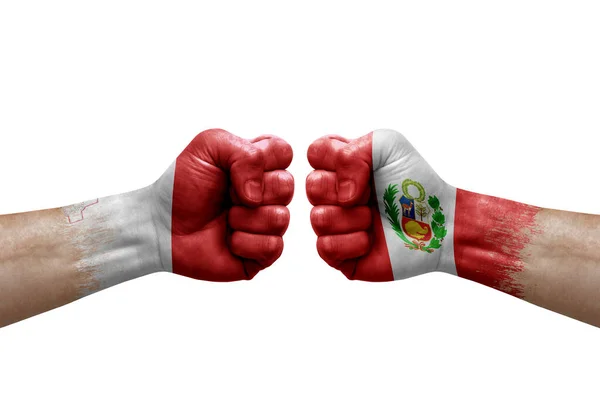 Two Hands Punch Each Others White Background Country Flags Painted —  Fotos de Stock