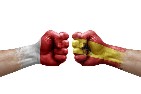 Two Hands Punch Each Others White Background Country Flags Painted — Stock Fotó