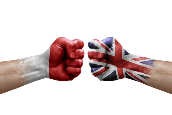 Two Hands Punch Each Others White Background Country Flags Painted — Stockfoto