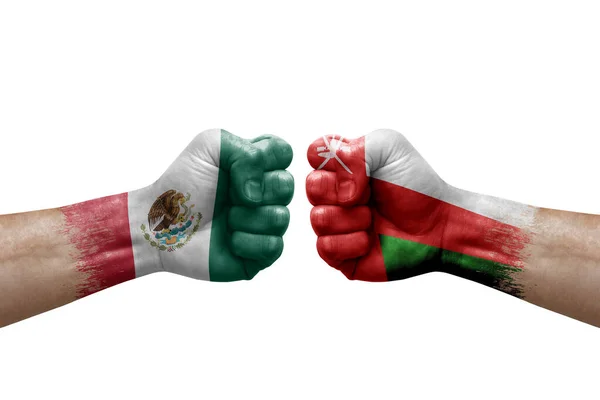 Two Hands Punch Each Others White Background Country Flags Painted — Stockfoto