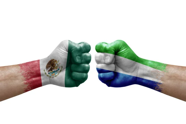 Two Hands Punch Each Others White Background Country Flags Painted — Stok fotoğraf