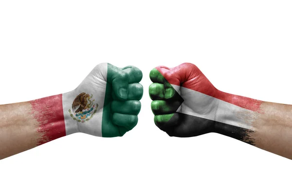 Two Hands Punch Each Others White Background Country Flags Painted — Stok fotoğraf