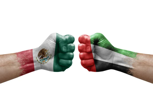 Two Hands Punch Each Others White Background Country Flags Painted — Stock fotografie