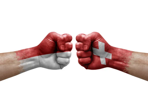 Two Hands Punch Each Others White Background Country Flags Painted —  Fotos de Stock