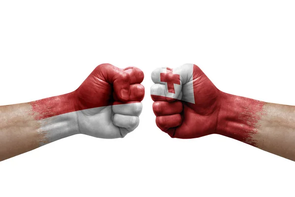 Two Hands Punch Each Others White Background Country Flags Painted —  Fotos de Stock