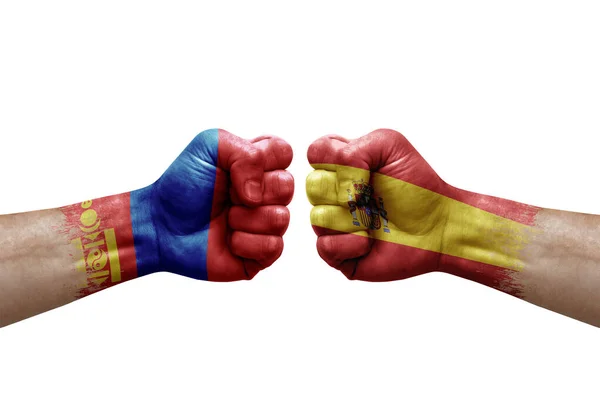 Two Hands Punch Each Others White Background Country Flags Painted — Photo