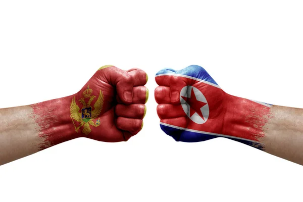 Two Hands Punch Each Others White Background Country Flags Painted — Fotografia de Stock