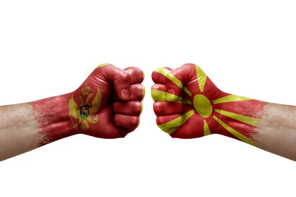 Two Hands Punch Each Others White Background Country Flags Painted — 스톡 사진