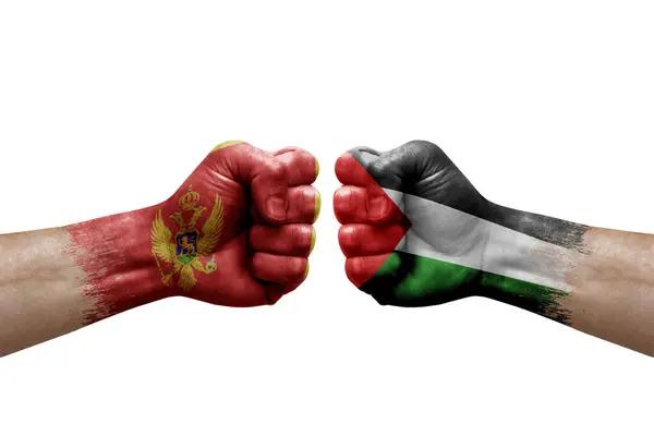 Two Hands Punch Each Others White Background Country Flags Painted — 图库照片