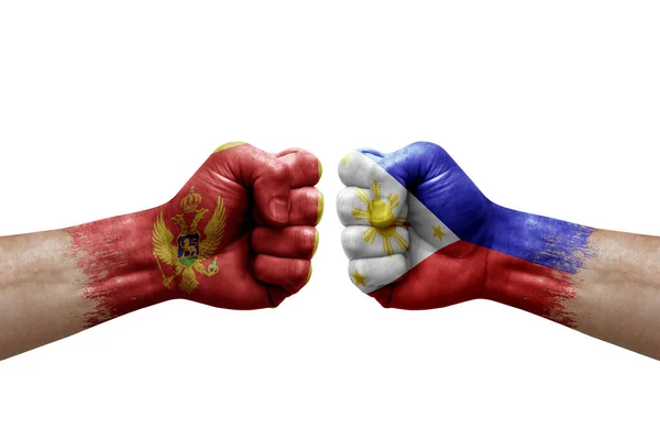 Two Hands Punch Each Others White Background Country Flags Painted — Zdjęcie stockowe