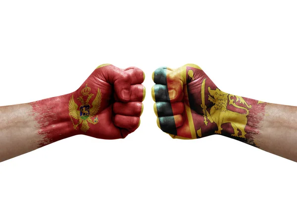 Two Hands Punch Each Others White Background Country Flags Painted — Fotografia de Stock