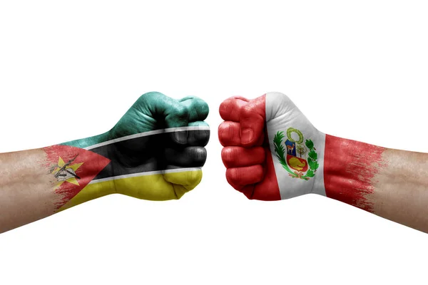 Two Hands Punch Each Others White Background Country Flags Painted — Foto Stock