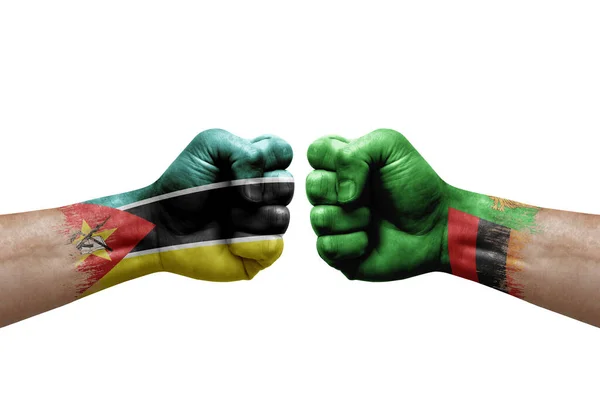 Дві Руки Ють Одна Одну Білому Фоні Державні Прапори Малювали — стокове фото